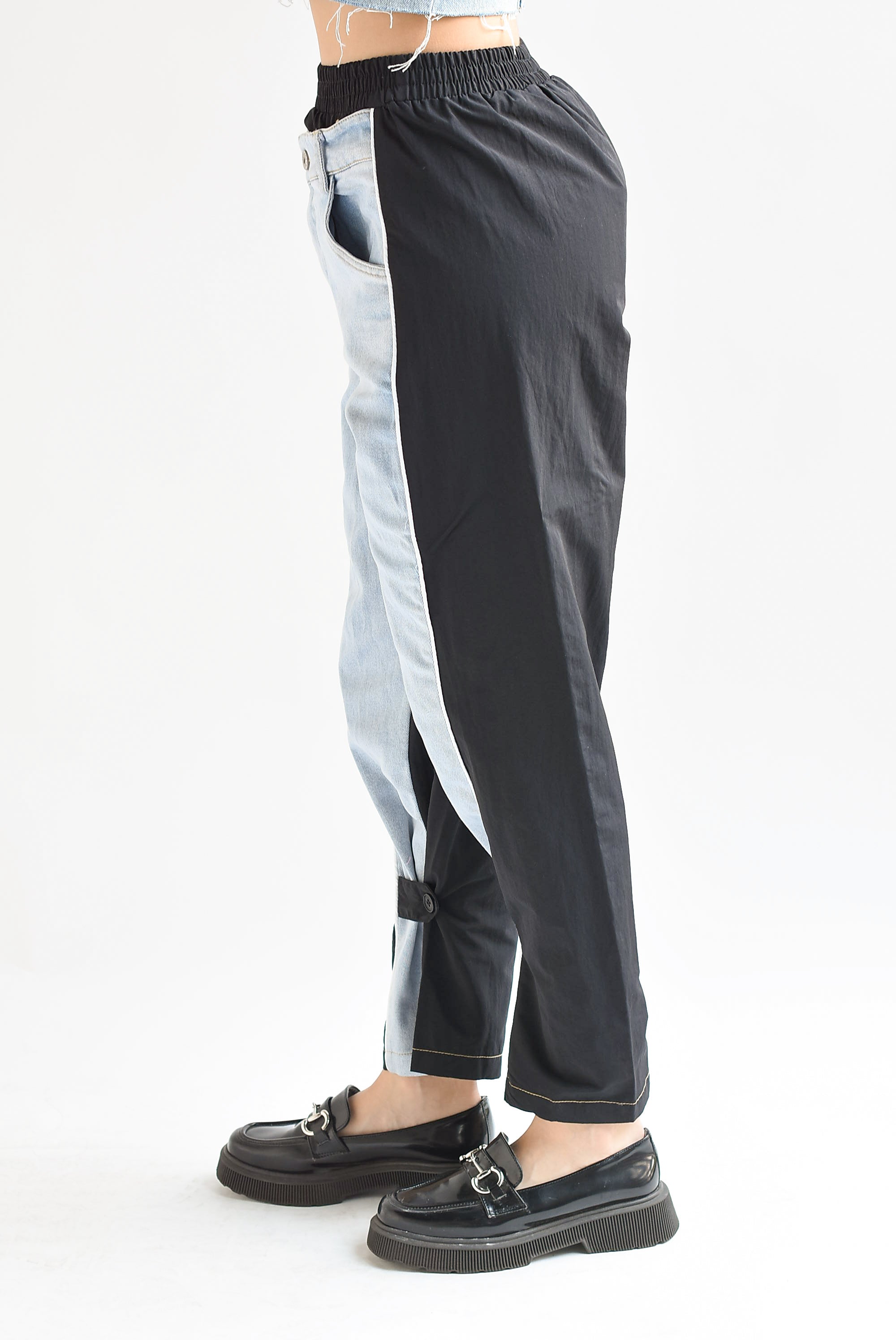 Pantalón parachute Negro con Denim