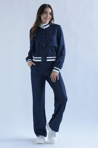 Fashion Styled Set Pantalón y Chamarra cargo Azul Denim Dark
