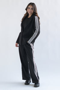 Fashion Styled Set Pantalón y Blazer 3 líneas track Negro