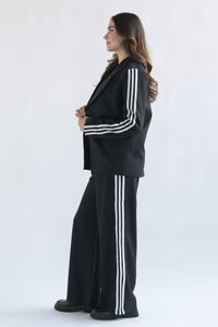 Fashion Styled Set Pantalón y Blazer 3 líneas track Negro