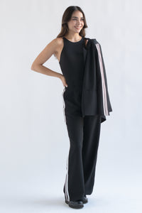 Fashion Styled Set Pantalón y Blazer 3 líneas track Negro