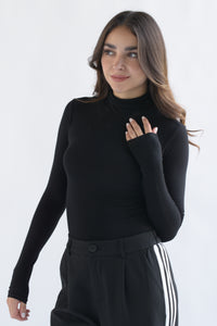 Fashion Styled Body manga larga cuello alto Negro