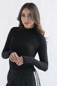 Fashion Styled Body manga larga cuello alto Negro