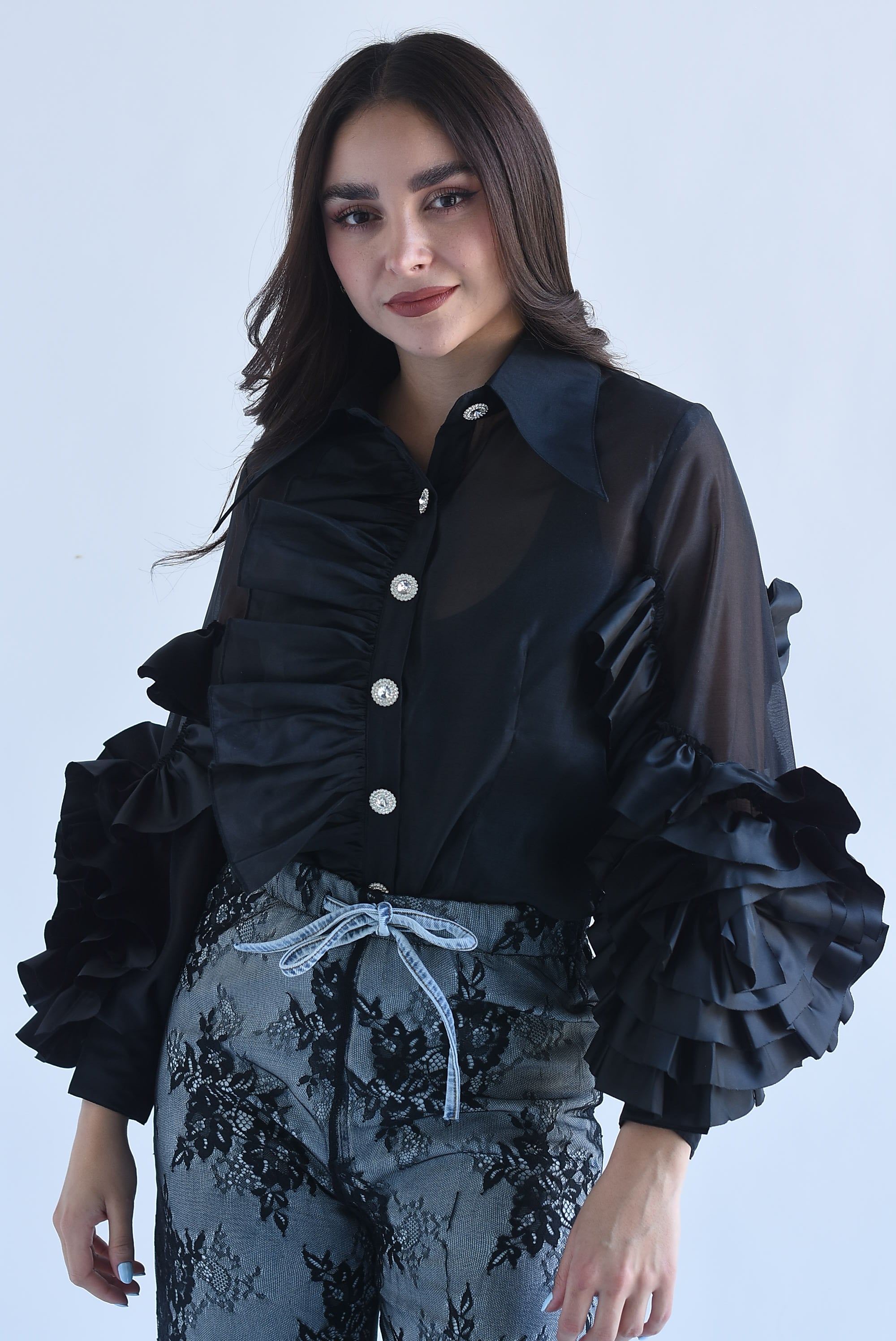 Camisa organza flores escarolas