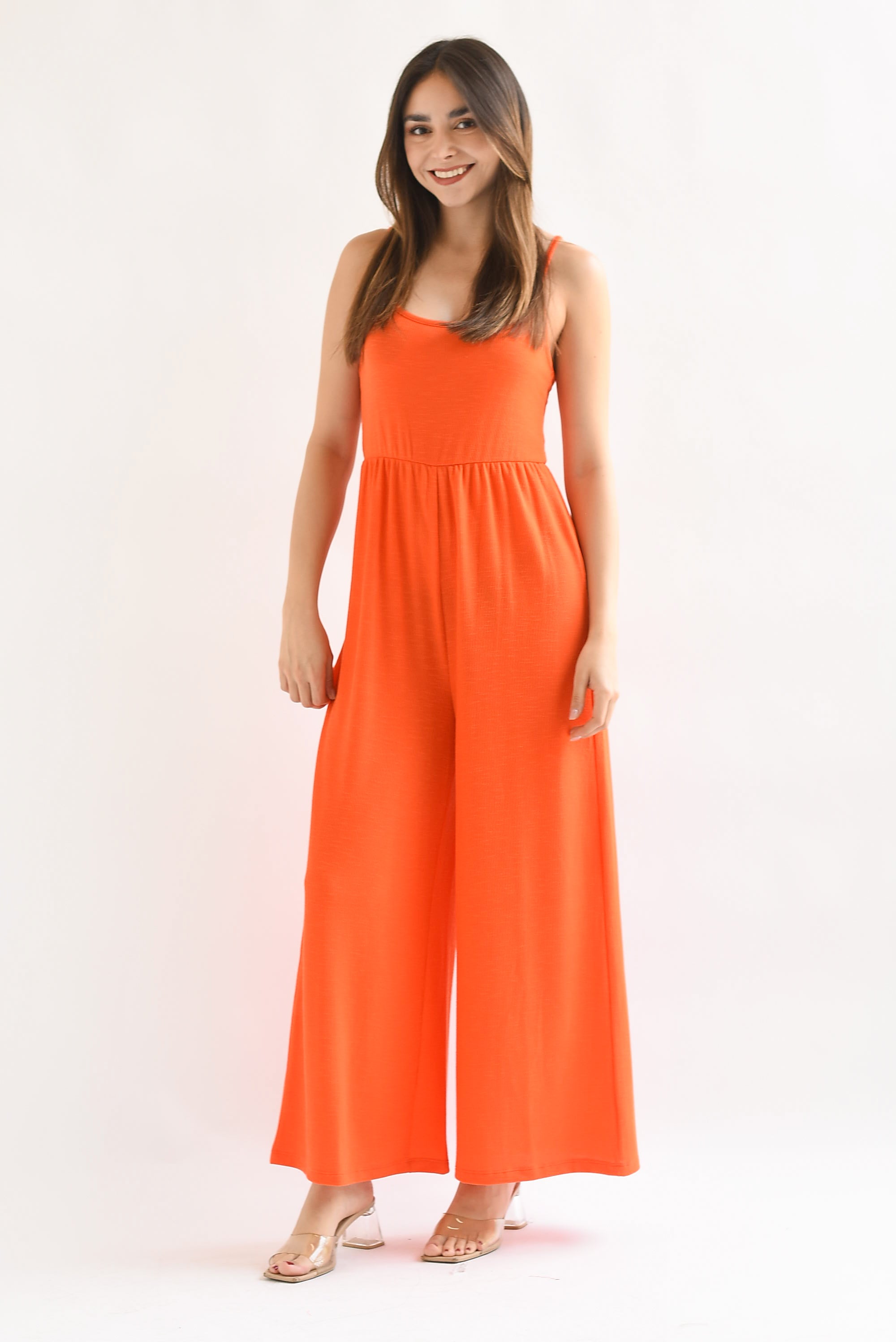 Jumpsuit pierna ancha tirantes Naranja