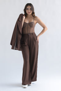 Fashion Styled Set Pantalón y Blazer 3 líneas track Espresso