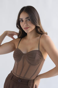 Fashion Styled Body corsetero mesh Café