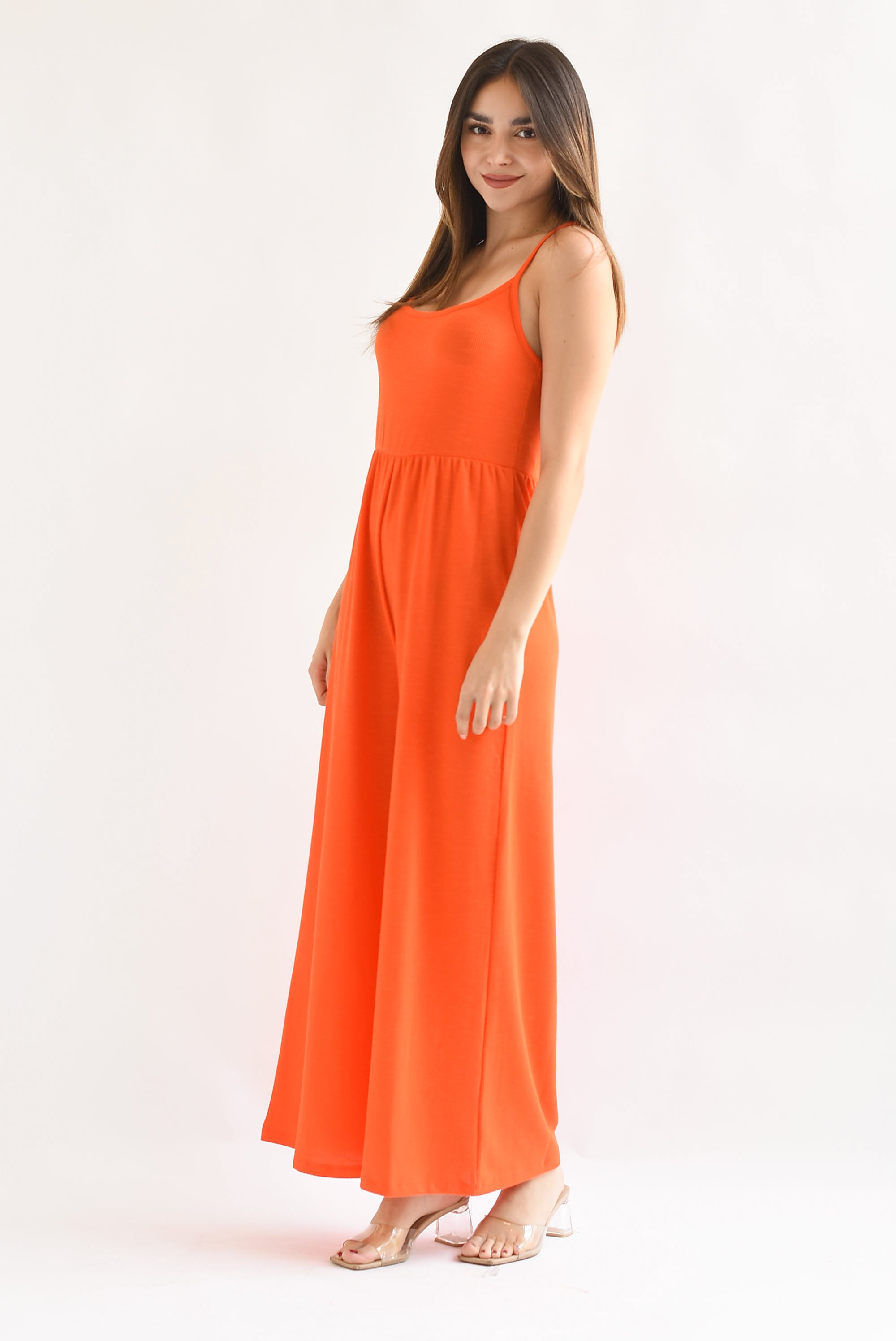 Jumpsuit pierna ancha tirantes Naranja
