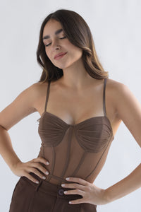 Fashion Styled Body corsetero mesh Café