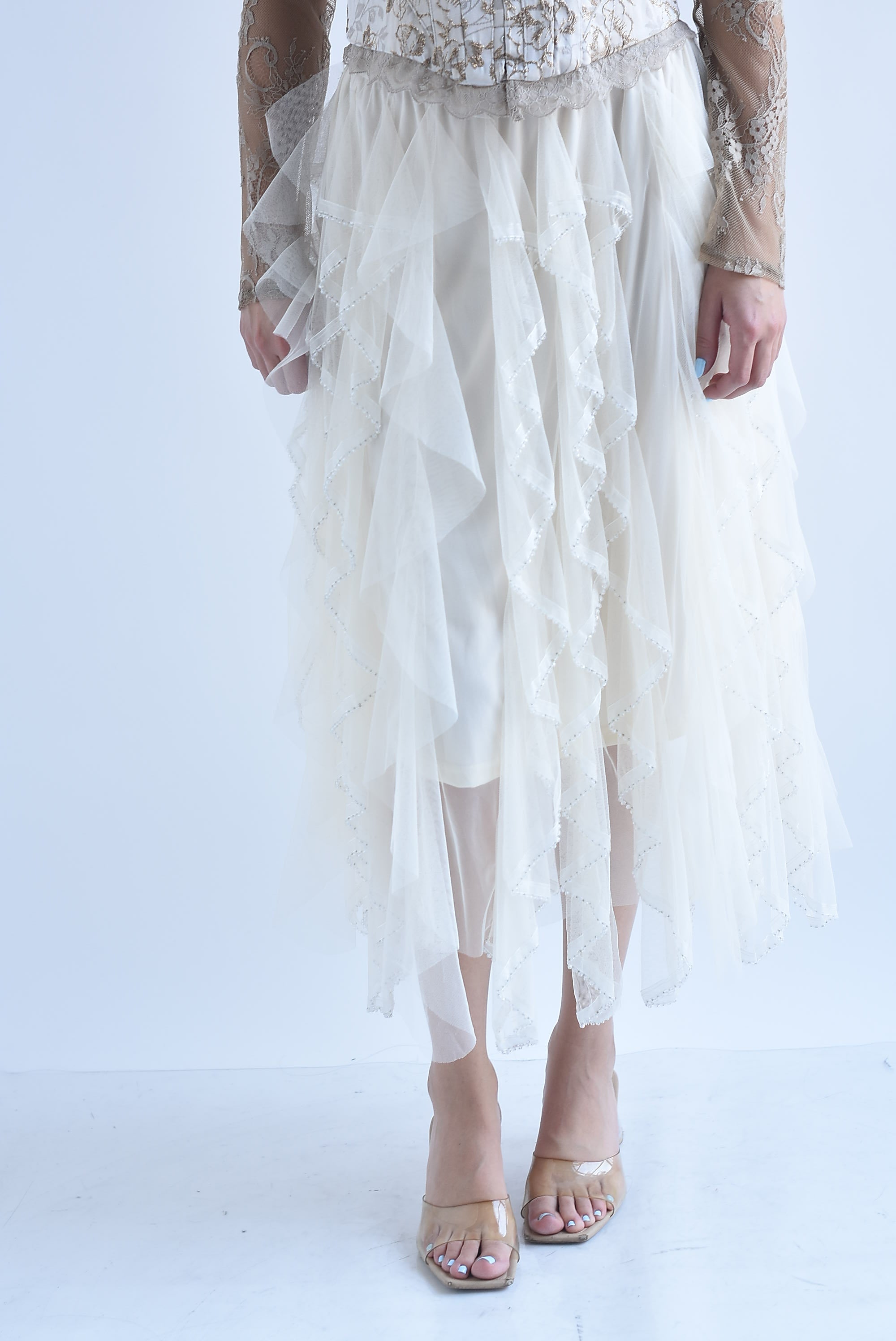 Falda tulle tiras olán brillos