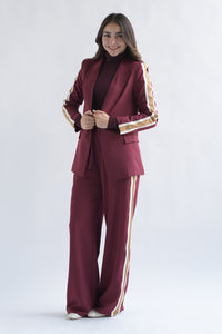 Fashion Styled Set Pantalón y Blazer track bitono Vino
