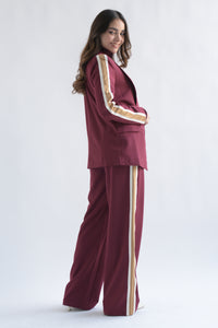 Fashion Styled Set Pantalón y Blazer track bitono Vino
