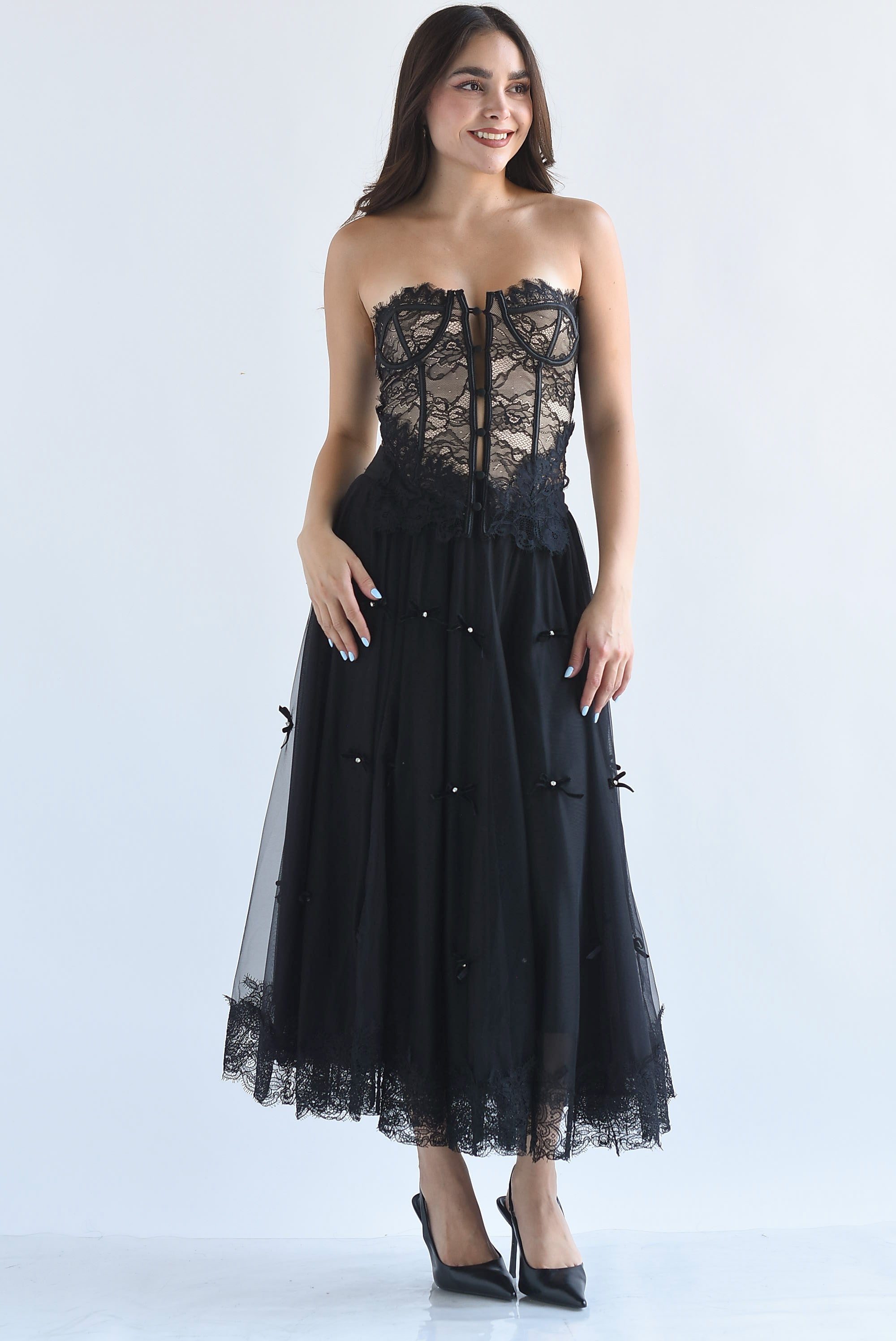 Falda tulle moños terciopelo