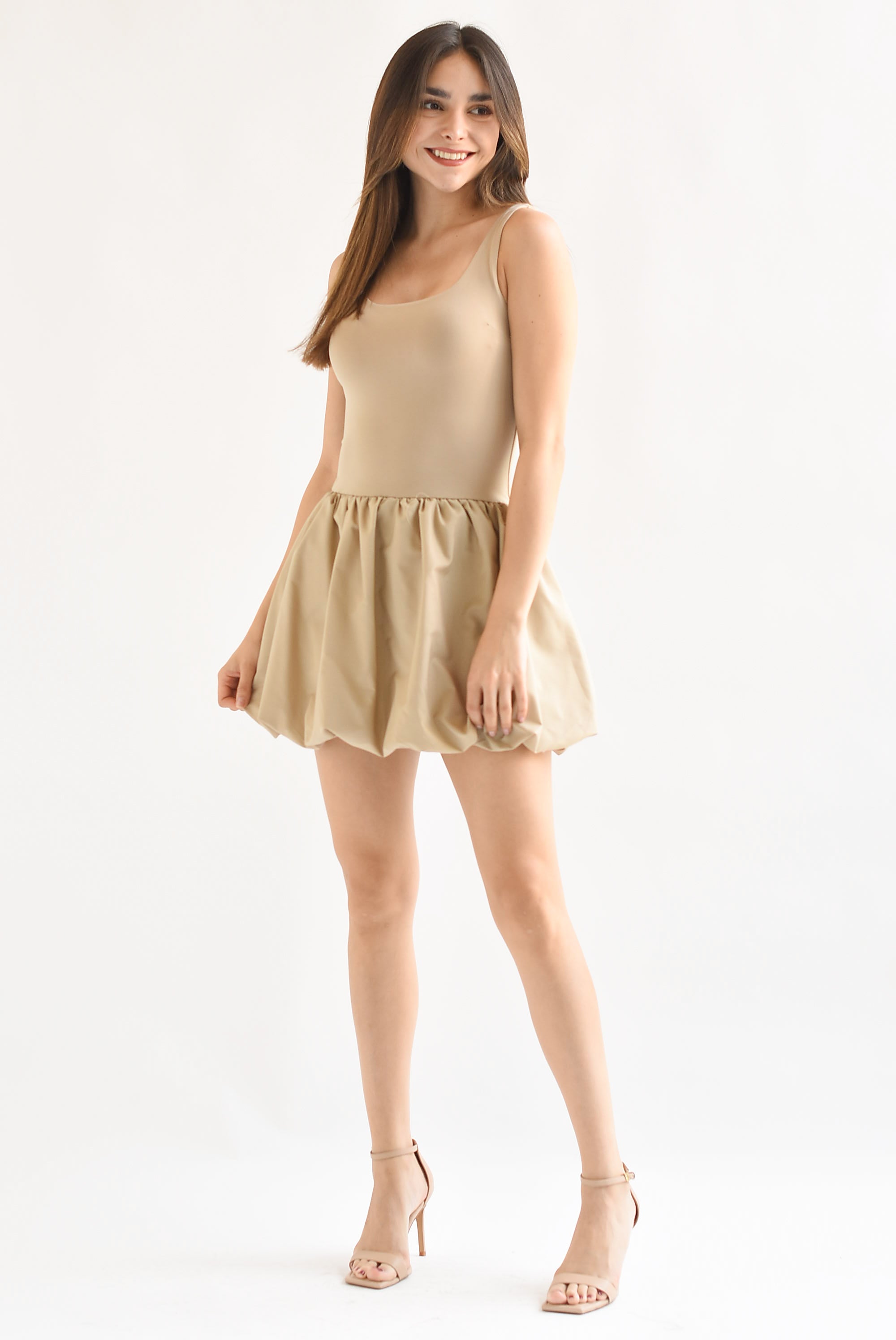 Vestido licra falda globo Kaki