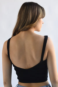 Fashion Styled Top tirante grueso espalda en V Negro