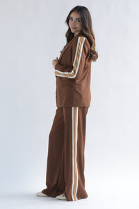 Fashion Styled Set Pantalón y Blazer track bitono Marrón