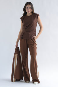 Fashion Styled Set Pantalón y Blazer track bitono Marrón