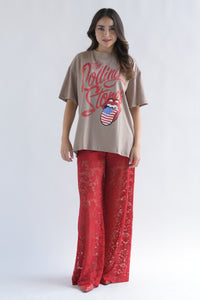 Fashion Styled T-Shirt Rolling Stones lengua USA Moka
