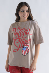 Fashion Styled T-Shirt Rolling Stones lengua USA Moka