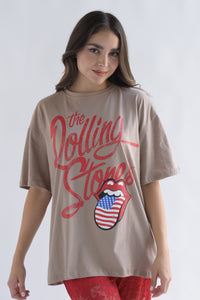 Fashion Styled T-Shirt Rolling Stones lengua USA Moka