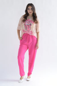 Fashion Styled T-Shirt encaje Rolling Stones lengua fiusha Blush