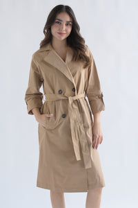 Fashion Styled Gabardina manga ajustable Kaki