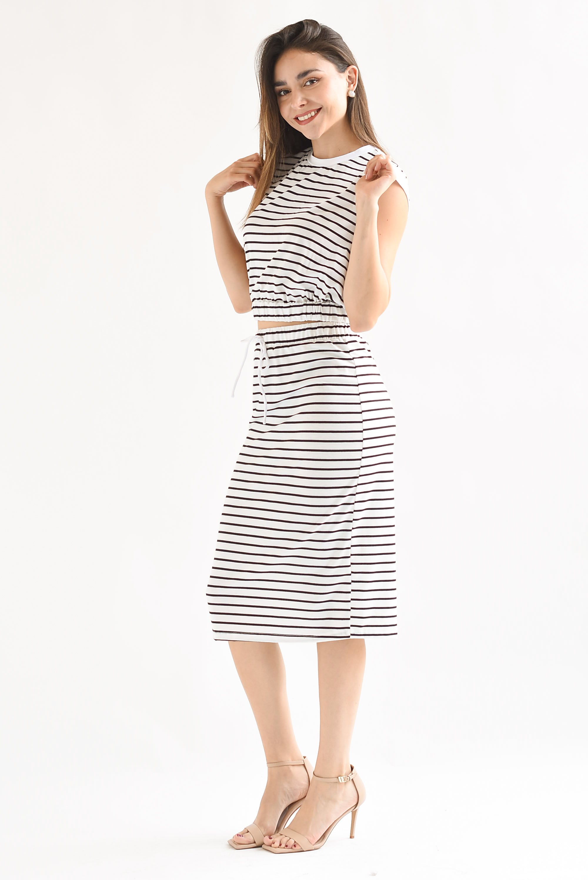 Set Falda y Blusa rayas marineras Blanco