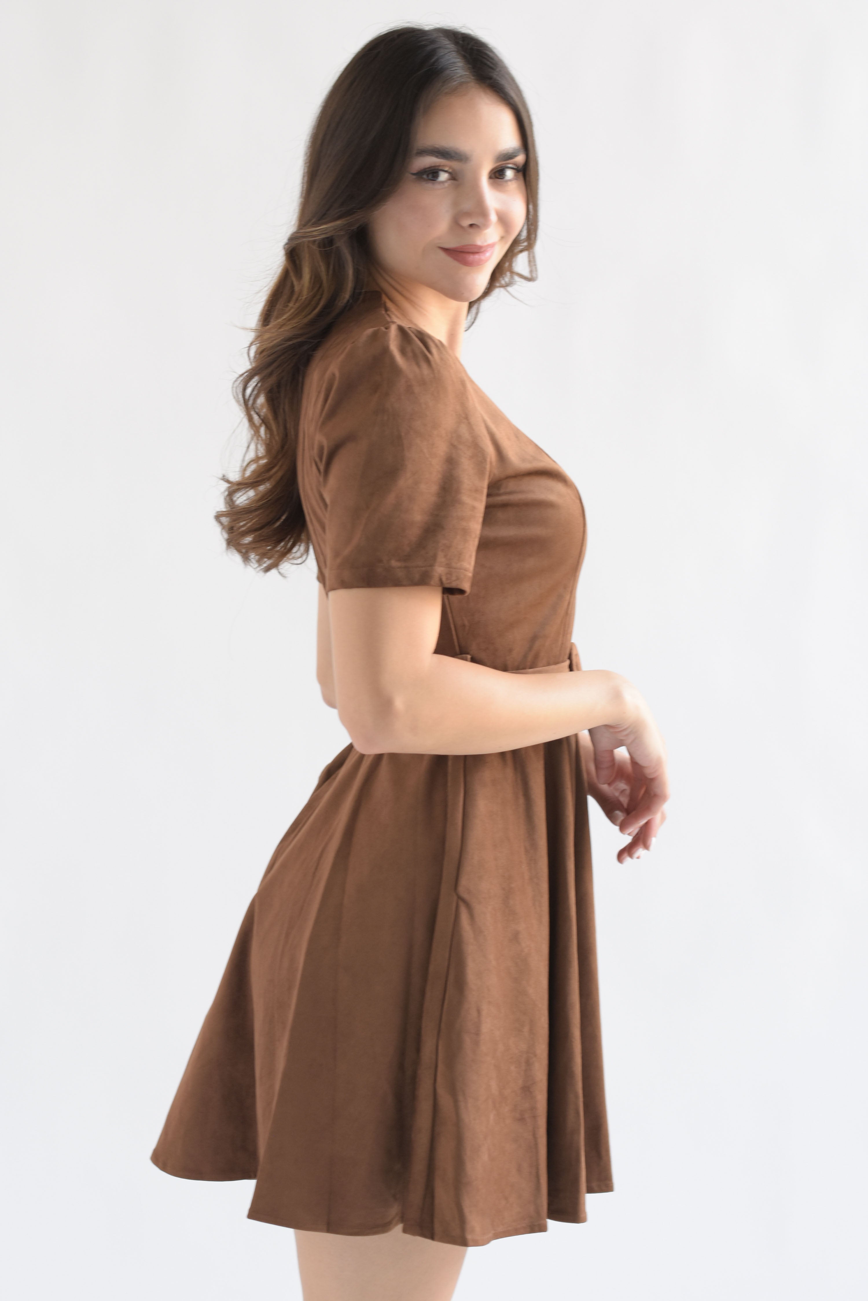Vestido corto suede Camel