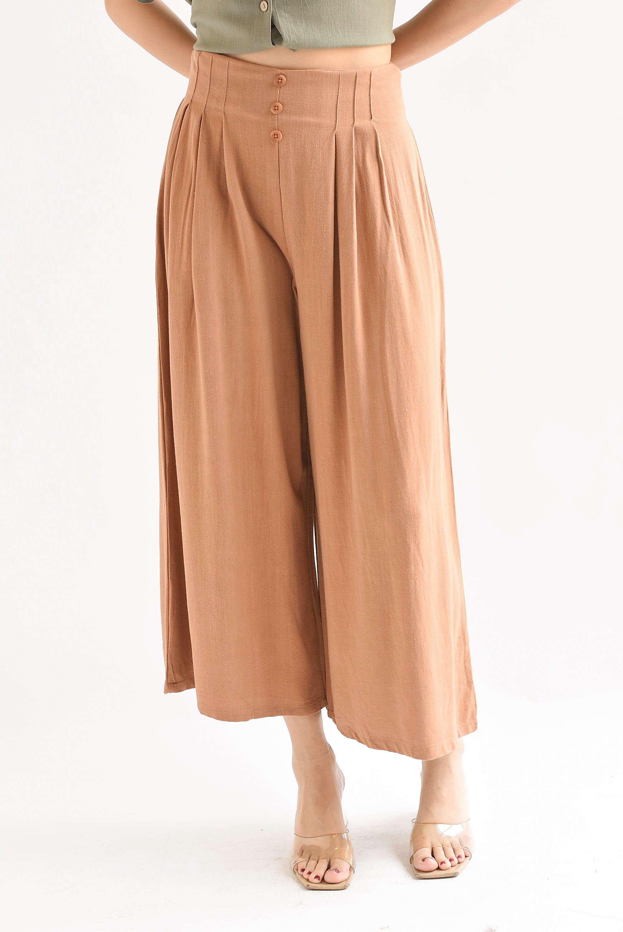 Pantalón culotte tipo lino Café Canela