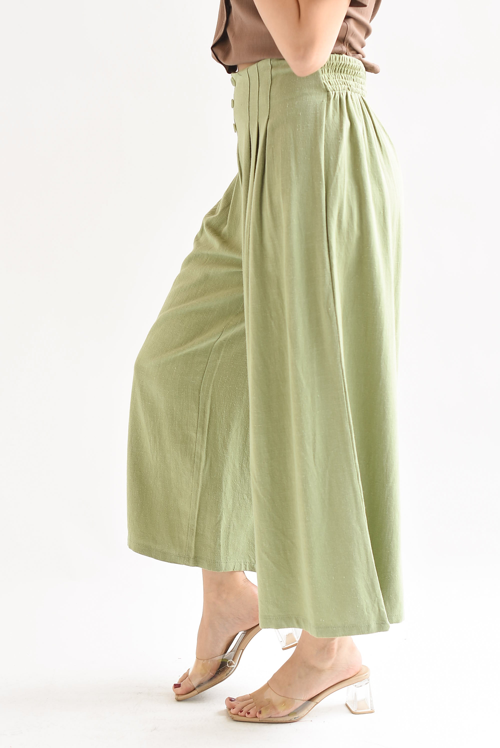 Pantalón culotte tipo lino Verde Pistache