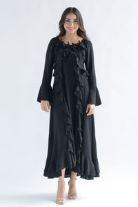Fashion Styled Vestido largo olanes y lazos Negro