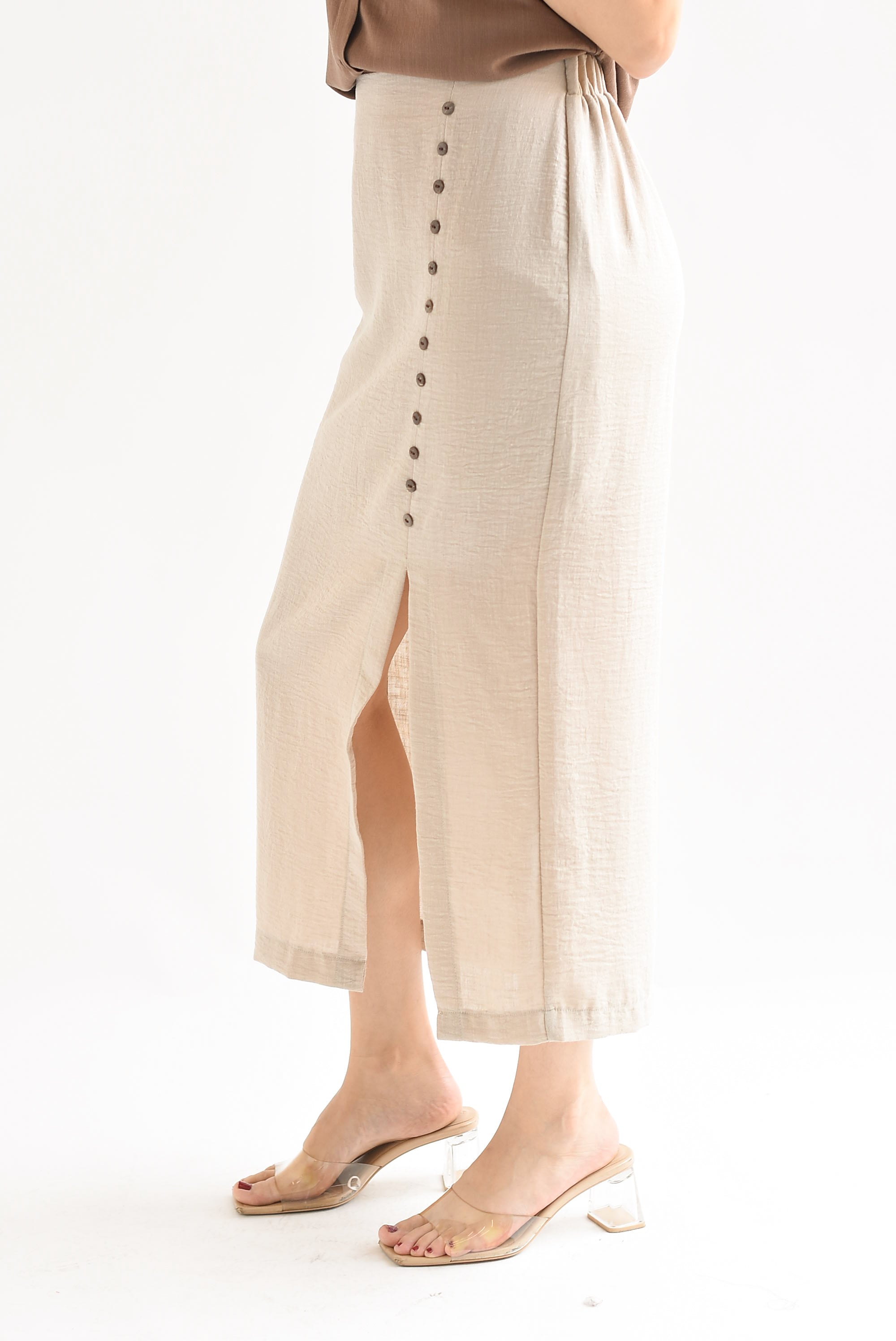Falda midi recta botones Crudo