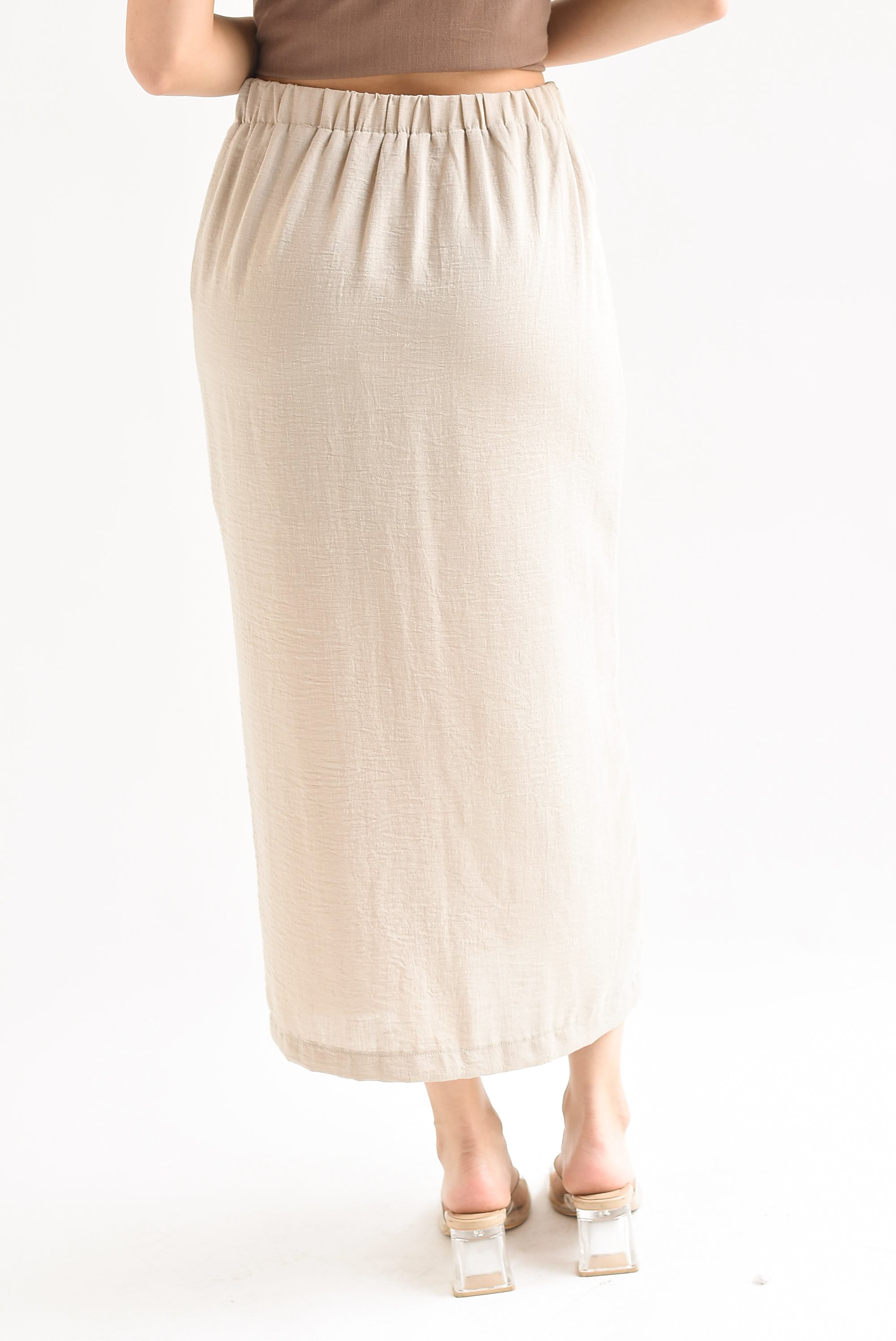 Falda midi recta botones Crudo