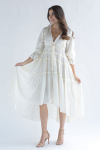 Fashion Styled Vestido manga larga satín olán Ivory