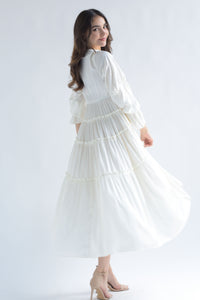 Fashion Styled Vestido manga larga satín olán Ivory
