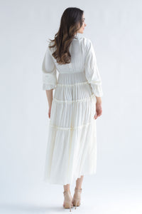 Fashion Styled Vestido manga larga satín olán Ivory