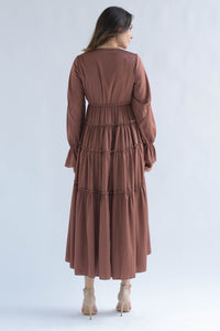 Fashion Styled Vestido manga larga satín olán Bronce