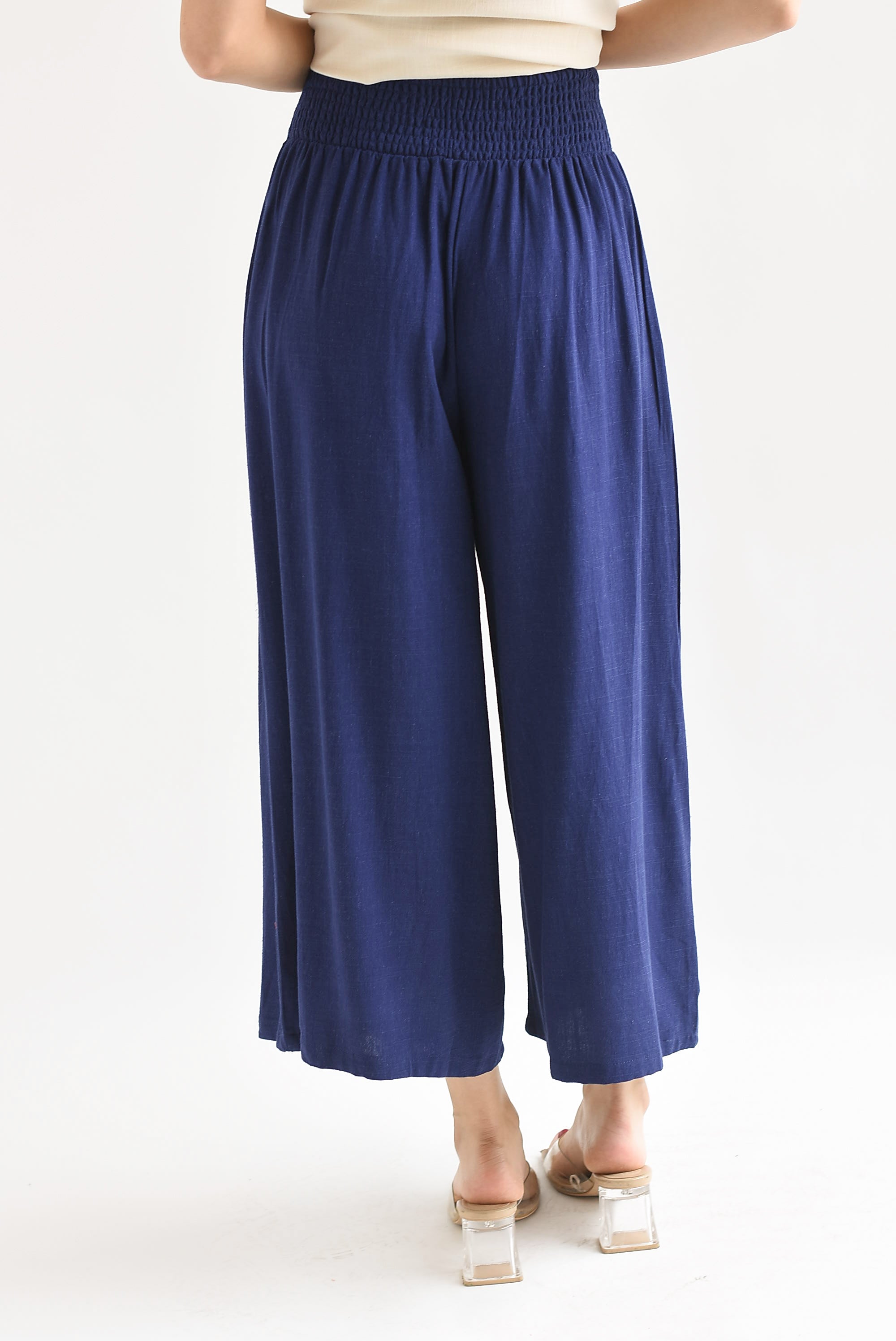 Pantalón culotte tipo lino Azul Marino