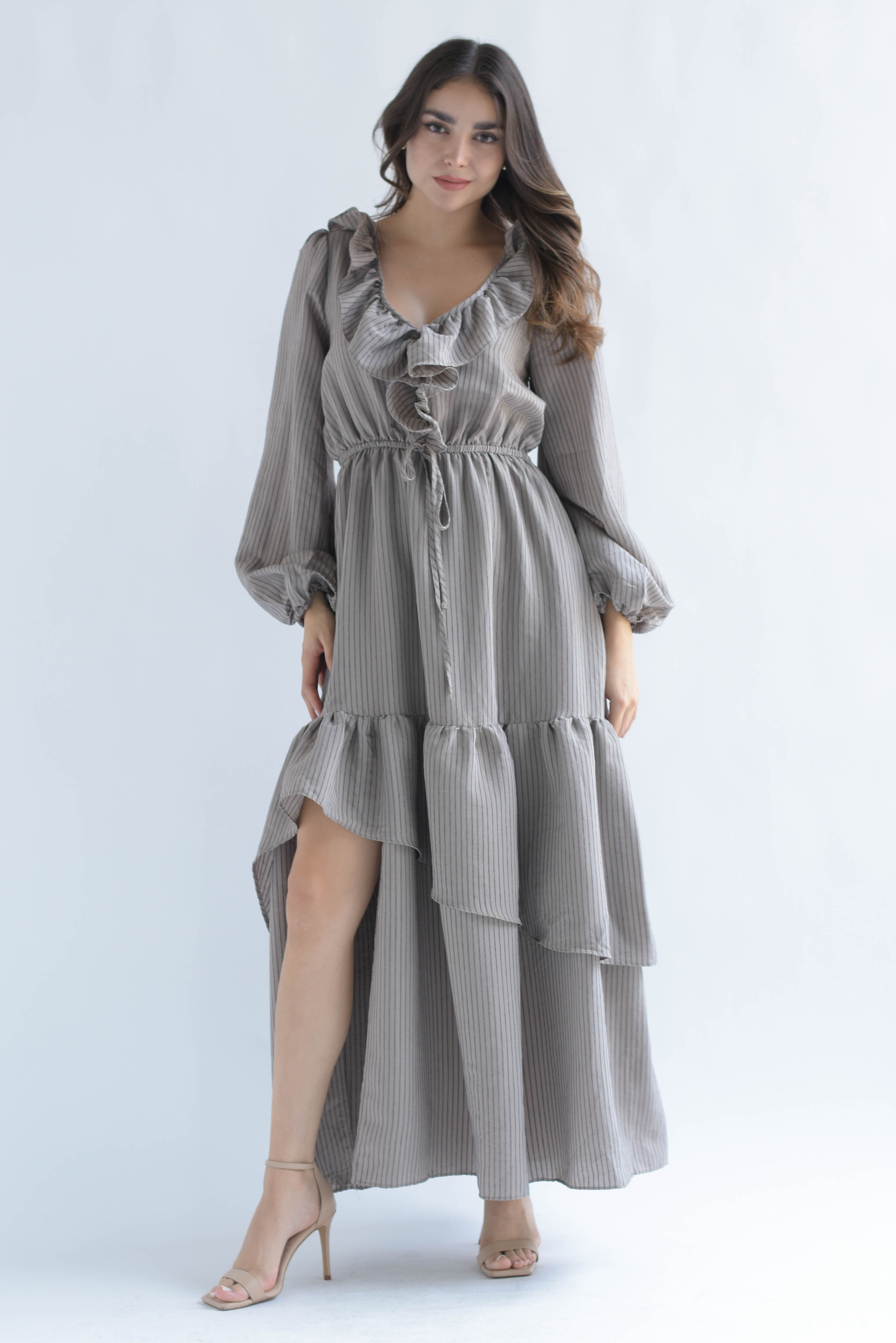 Vestido largo olanes rayas Moka
