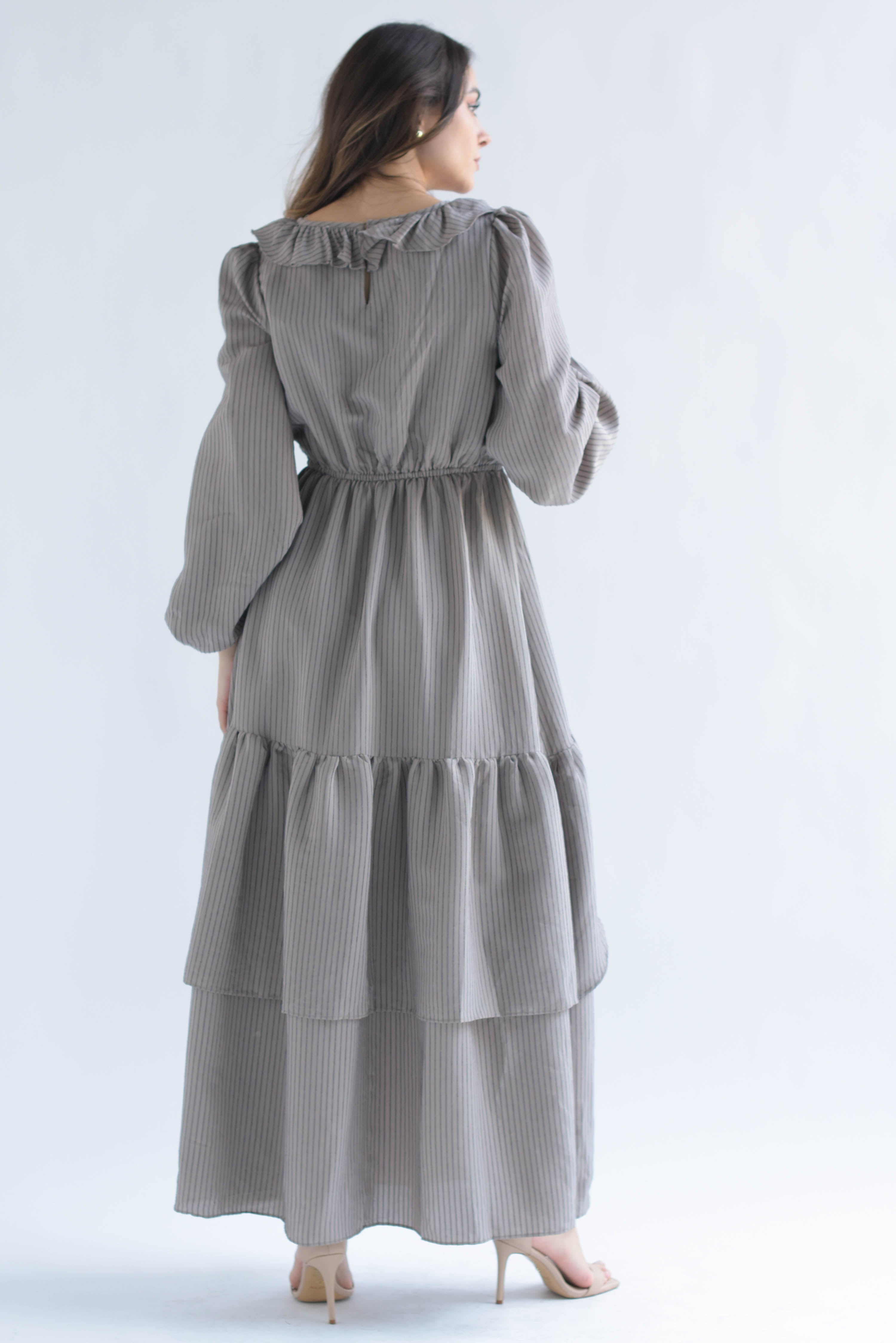 Vestido largo olanes rayas Moka