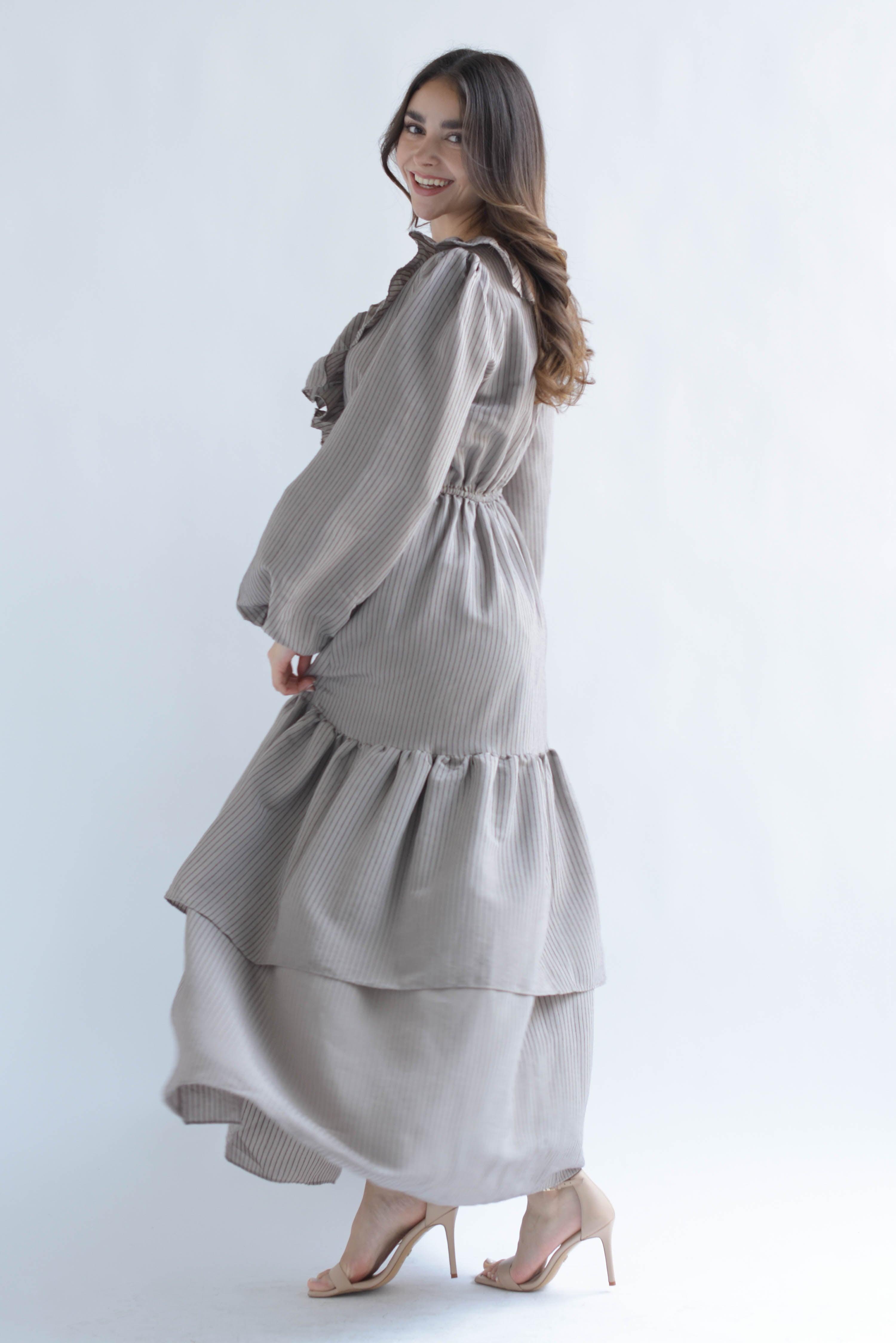 Vestido largo olanes rayas Moka
