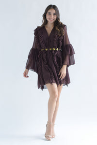 Fashion Styled Vestido corto olanes agujeta Espresso