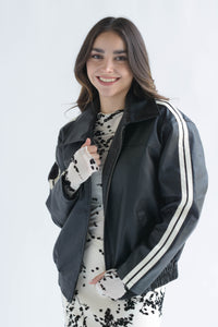 Fashion Styled Chamarra bomber vinipiel track Negro