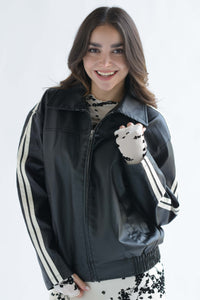 Fashion Styled Chamarra bomber vinipiel track Negro