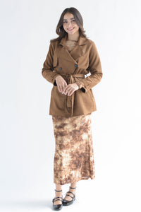 Fashion Styled Blazer cruzado cinta suede Camel