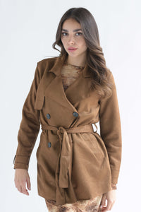 Fashion Styled Blazer cruzado cinta suede Camel
