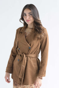 Fashion Styled Blazer cruzado cinta suede Camel