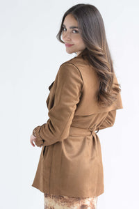Fashion Styled Blazer cruzado cinta suede Camel