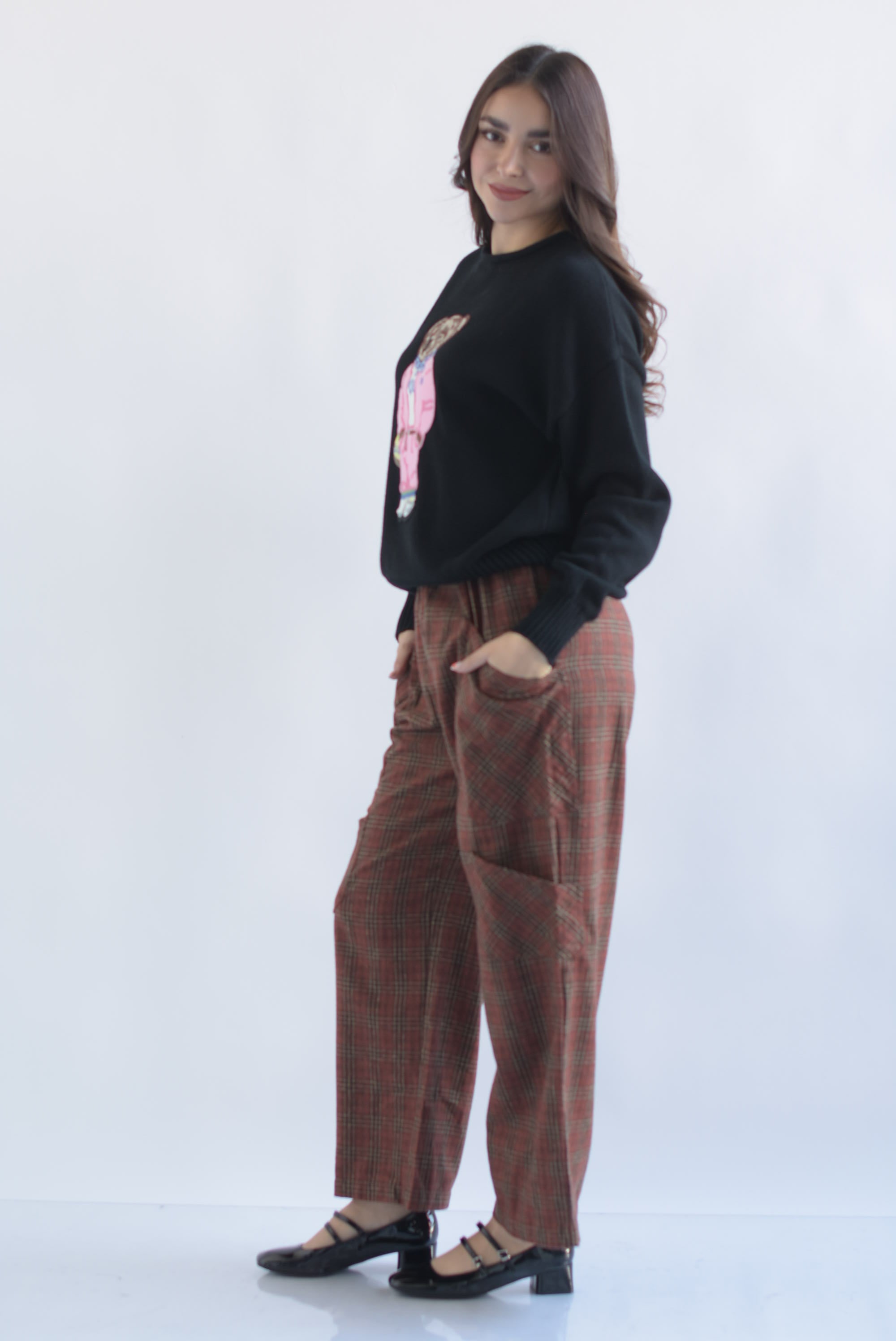 Pantalón cuadros franela Café