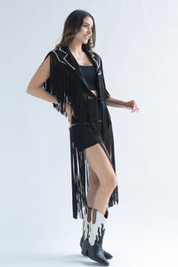 Fashion Styled Set Short y Capa flecos largos suede Negro
